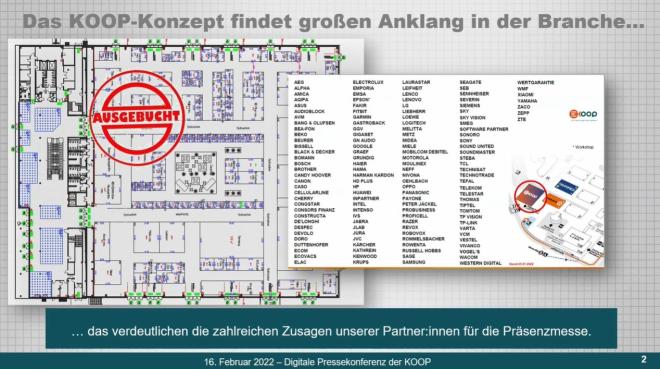 Ausgebuchte Messehalle: So hätte die Koop 2022 als Präsenzmesse ausgesehen, Foto: Screenshot / expert / Euronics / Messe Berlin