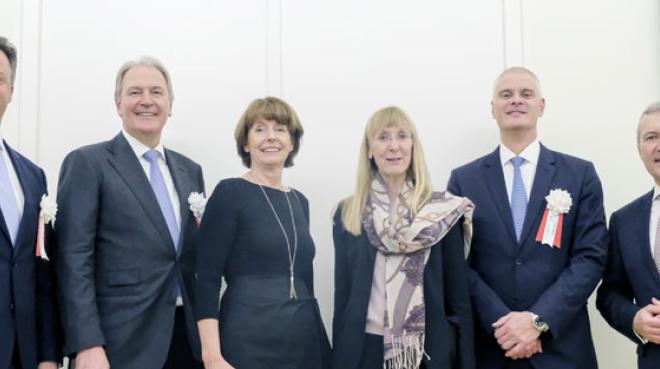 Empfang in der deutschen Botschaft in Japan, (v.l.n.r.): Christoph Werner, Geschäftsbereichsleiter Koelnmesse; Gerald Böse, Vorsitzender der Geschäftsführung der Koelnmesse; Henriette Reker, Oberbürgermeisterin der Stadt Köln; Ina Lepel, Botschafterin der Bundesrepublik Deutschland in Japan; Kai Hillebrandt, Vorsitzender des Photoindustrie-Verbandes (PIV); Christian Müller-Rieker, Geschäftsführer des Photoindustrie-Verbandes (PIV), Foto: Koelnmesse