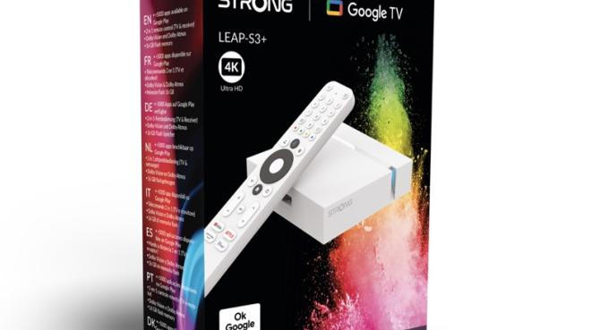 Packaging der Android TV Streaming Box LEAP-S3+ von Strong