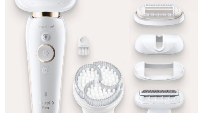 Viel Zubehör für gute Ergebnisse: Braun Silk-épil 9 Flex. Foto: Braun