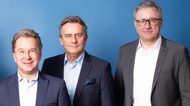 Aktuell dreiköpfiger Euronics-Vorstand (v.l.n.r.): Benedict Kober, Michael Rook, Jochen Mauch, Foto: Euronics