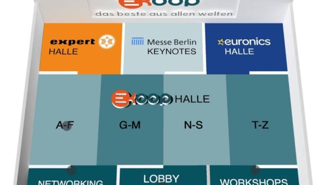 Hallenplan der gemeinsamen Koop-Messehalle, Foto: Euronics / expert / Messe Berlin